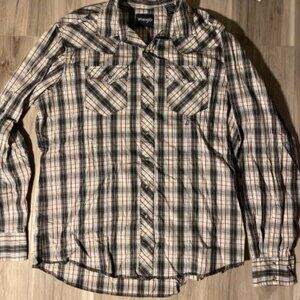 Wrangler XL Tall Western Long Sleeve Shirt – White, Orange & Grey